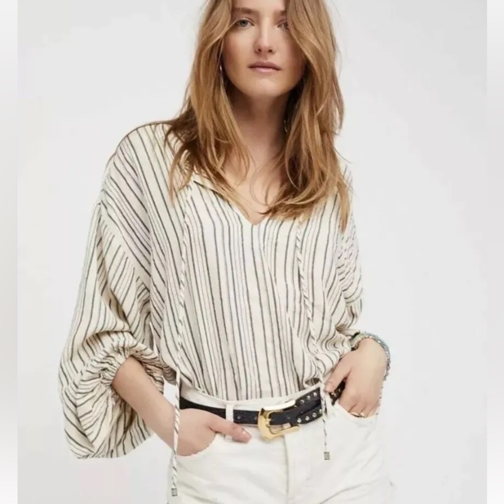 Free People Rhythm of the Night Striped Tunic Top Size Small NWT Ivory